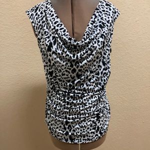 Black and white animal print sleeveless blouse